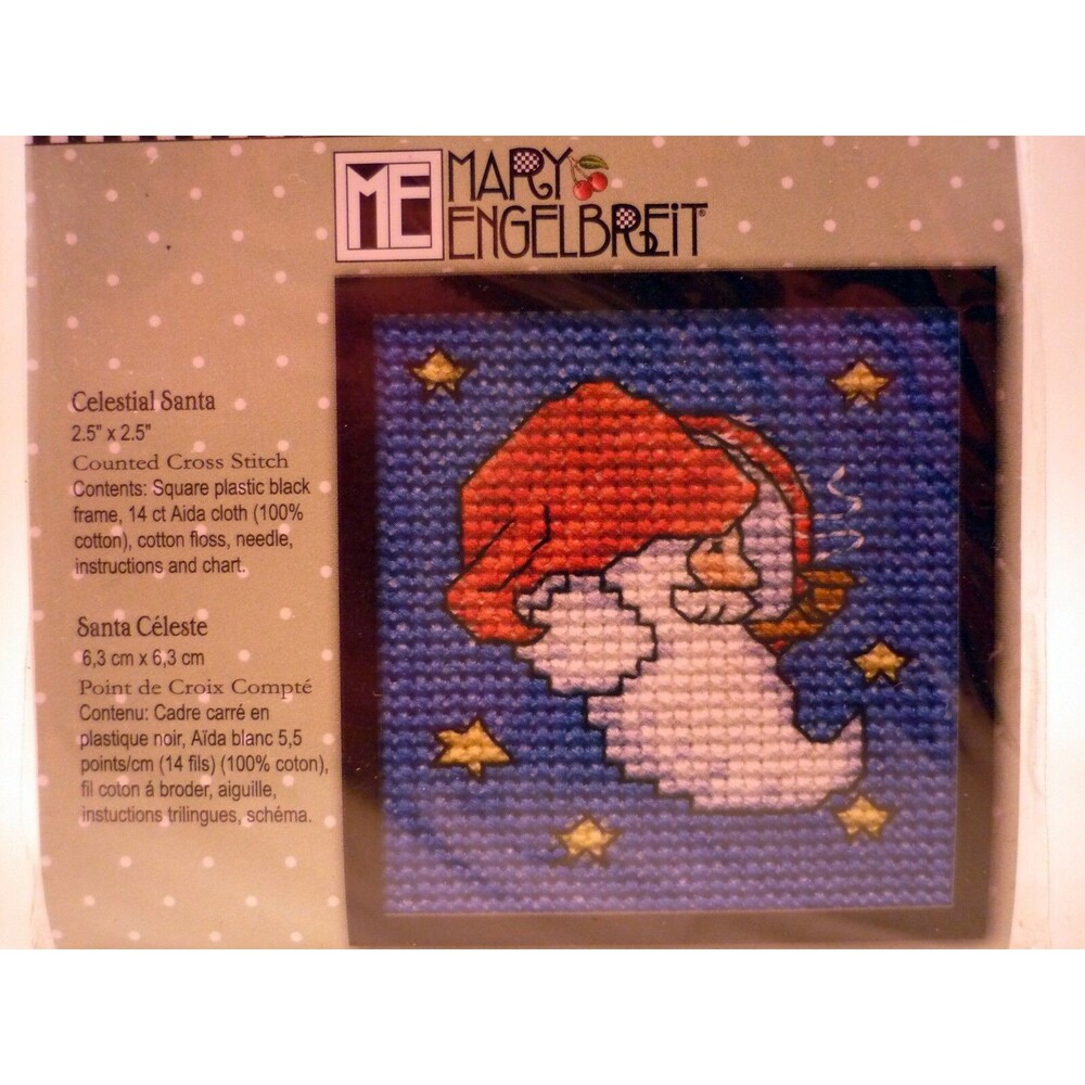 Bucilla Mary Engelbreit Celestial Santa Framed Cross Stitch Ornament KIT NIP